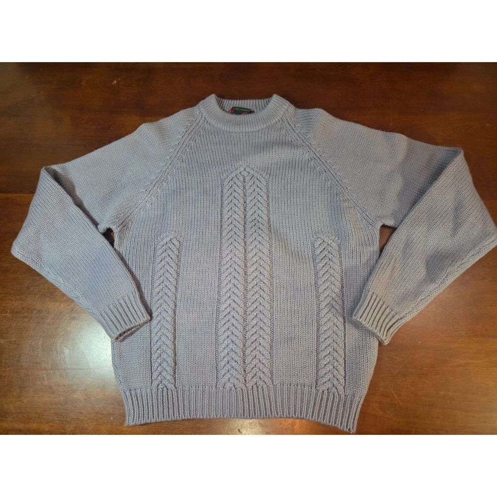 Sigallo Italy 100% Virgin Wool Cable Knit Sweater Gray L Vtg